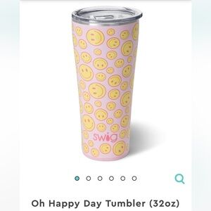 New in packaging Oh Happy Day 32oz Swig Tumbler pink w happy faces